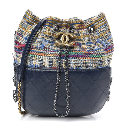Chanel Tweed Calfskin Quilted Small Gabrielle Bucket Blue Multicolor 1 of 11