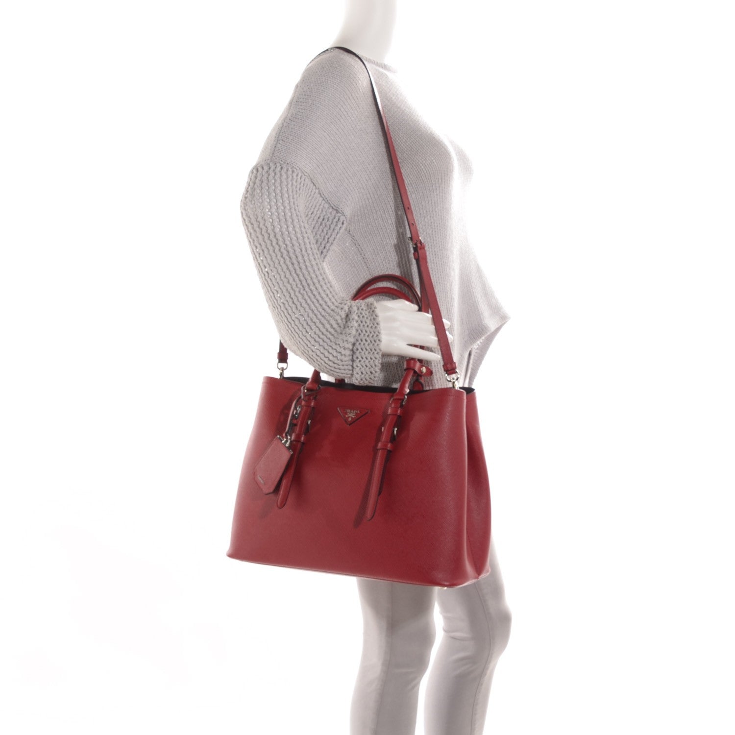 Prada Saffiano Cuir Double Handle Tote Fuoco 2 of 9