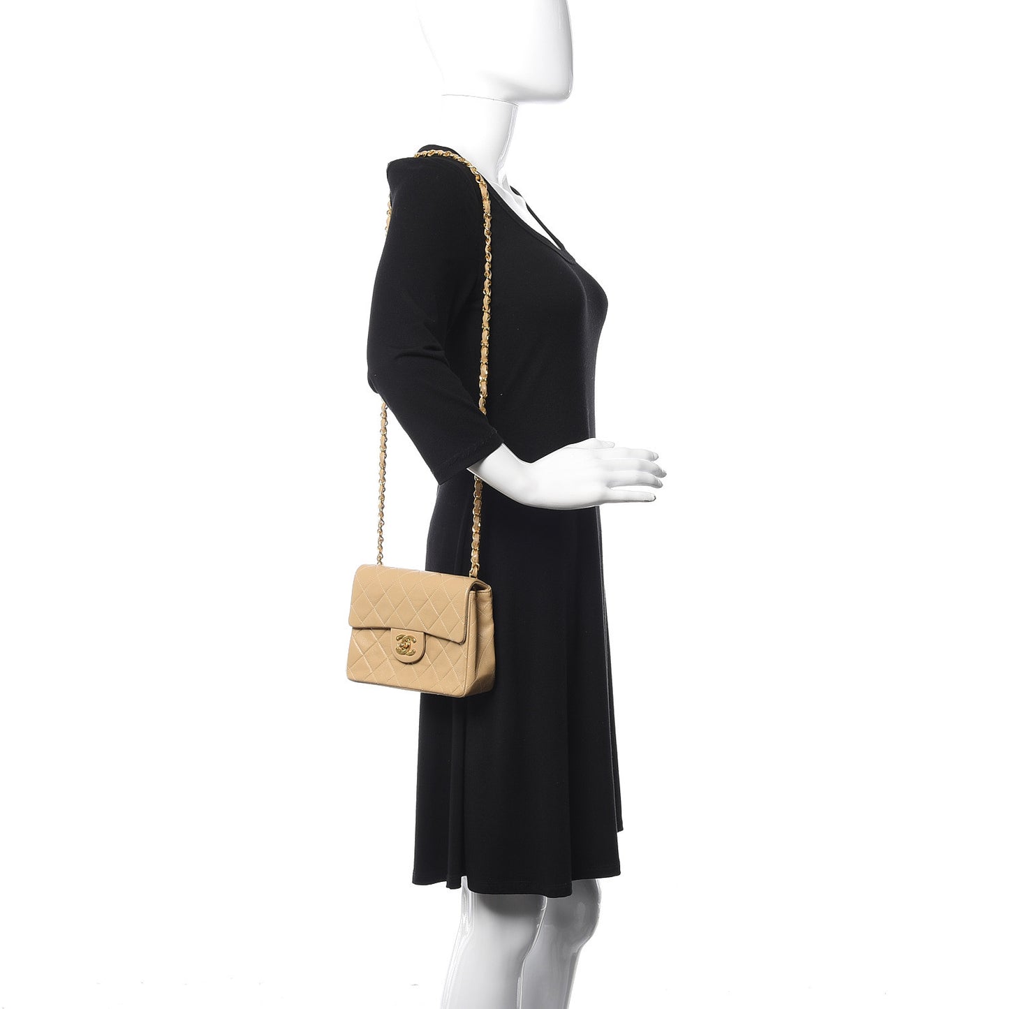 Lambskin Quilted Mini Square Flap Beige