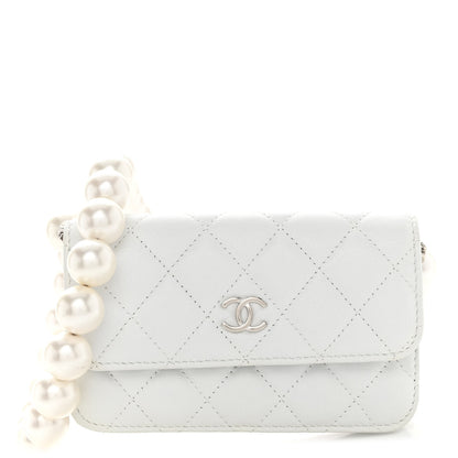 Chanel Calfskin Quilted Maxi Pearls Clutch With Chain White 1 of 12