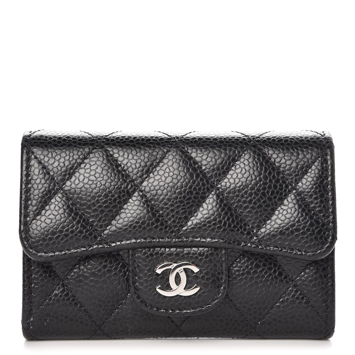 Caviar Quilted Flap Card Holder Black