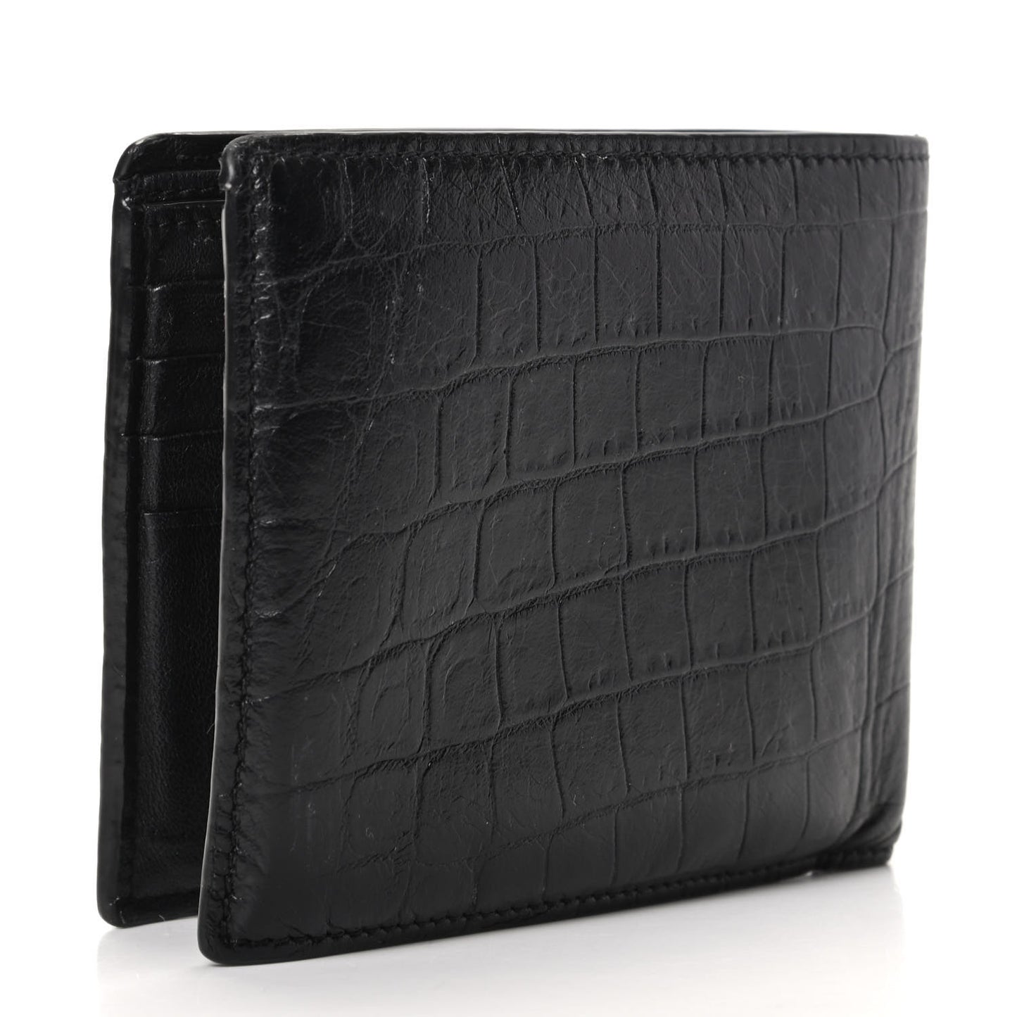 Calfskin Crocodile Embossed Bifold Wallet Black