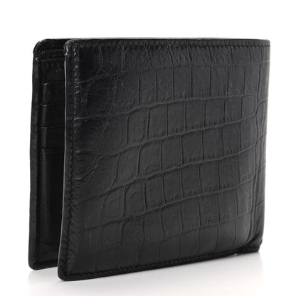 Saint Laurent Calfskin Crocodile Embossed Bifold Wallet Black 3 of 6