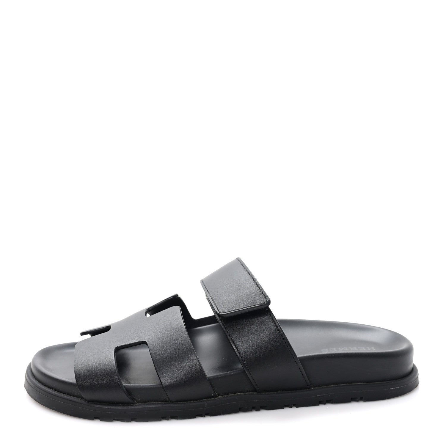 Hermes Calfskin Womens Chypre Sandals 37.5 Black 1 of 10