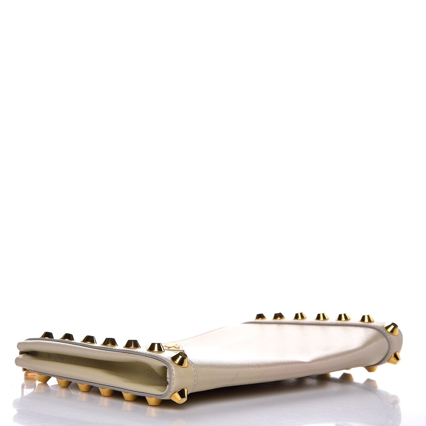Saffiano Vernice Studded Clutch Talco