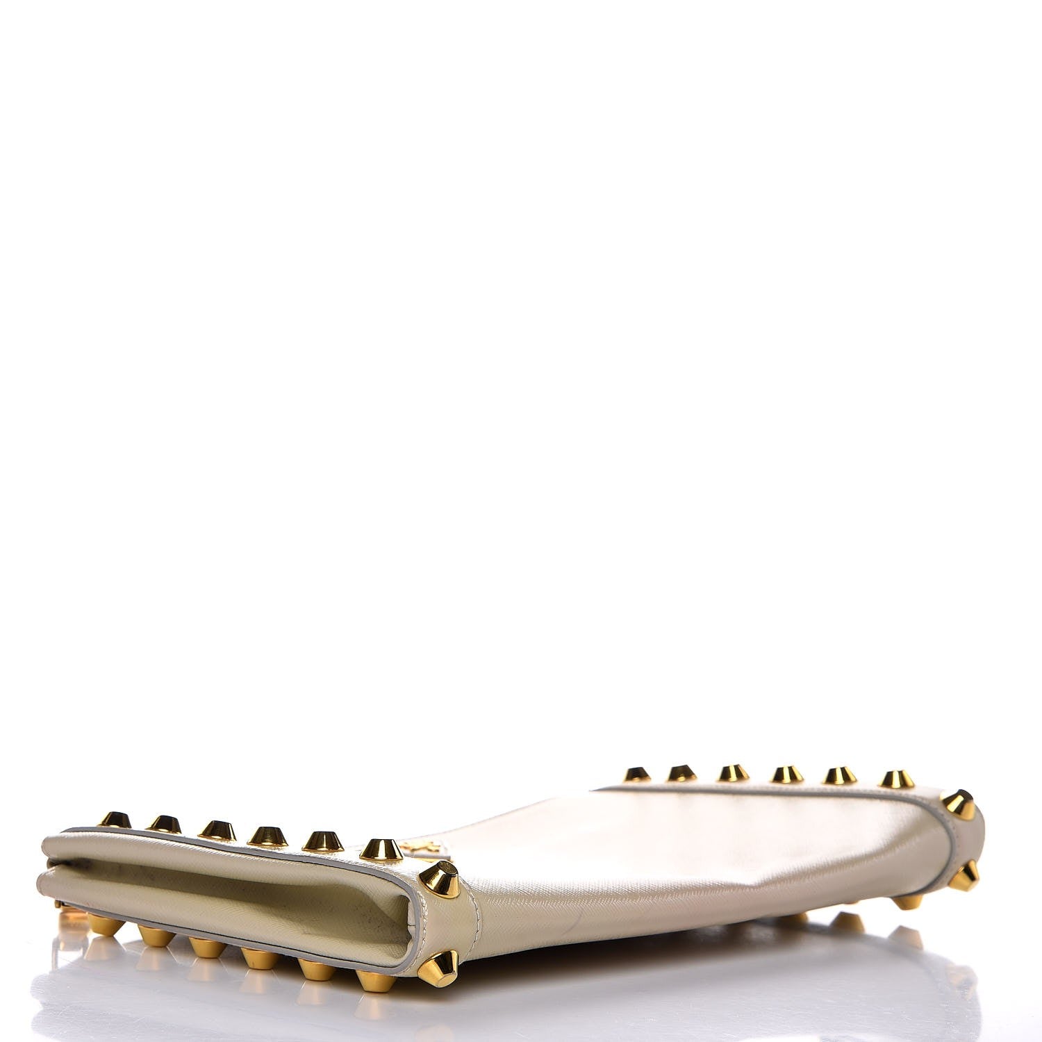 Prada Saffiano Vernice Studded Clutch Talco 4 of 19