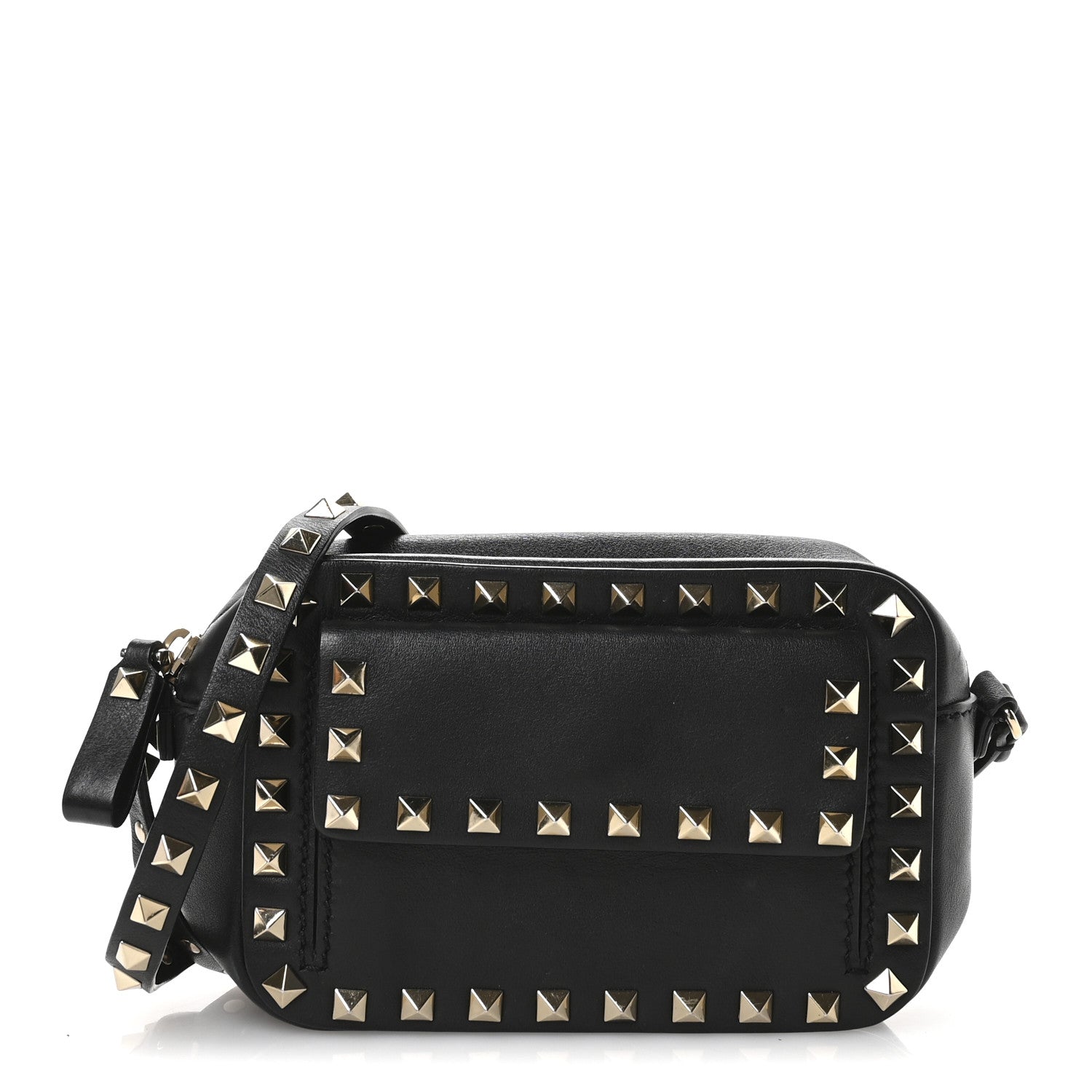 Valentino Garavani Grained Calfskin Small Rockstud Flap Pocket Camera Crossbody Bag Black 1 of 9