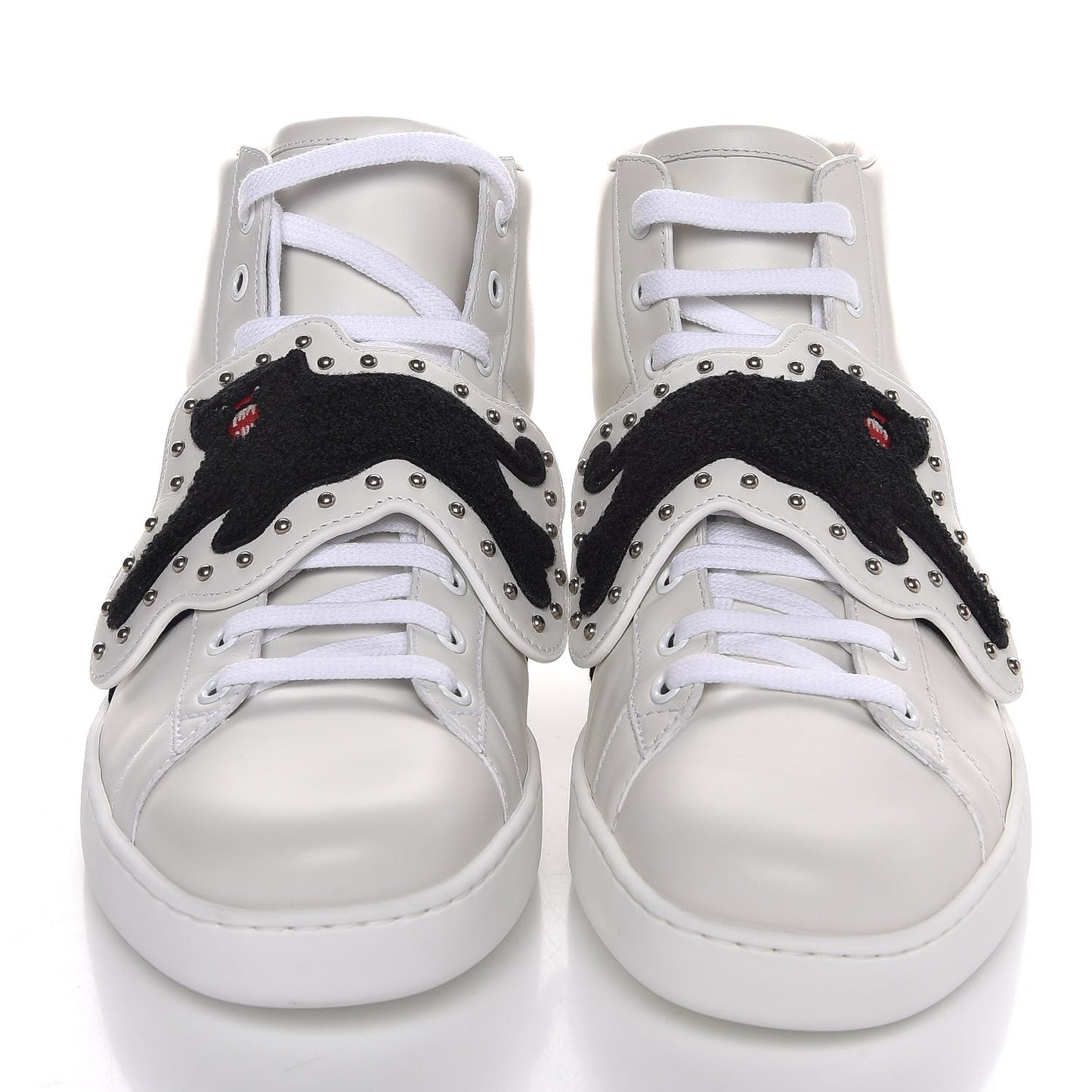 Calfskin Web Panther Embroidered Mens Ace High Top Sneakers 9.5 White