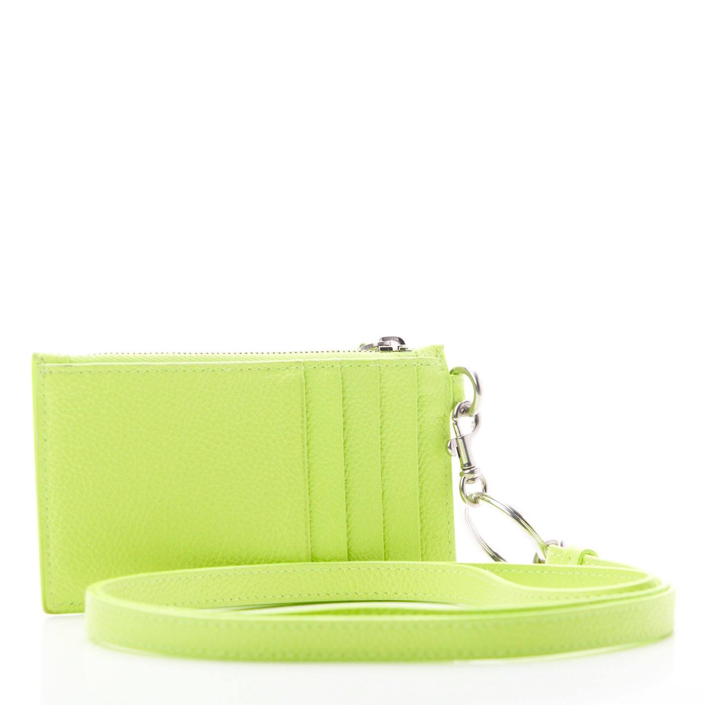 Grained Calfskin Logo Cash Coin Card Holder On Keychain Fluo Yellow Black