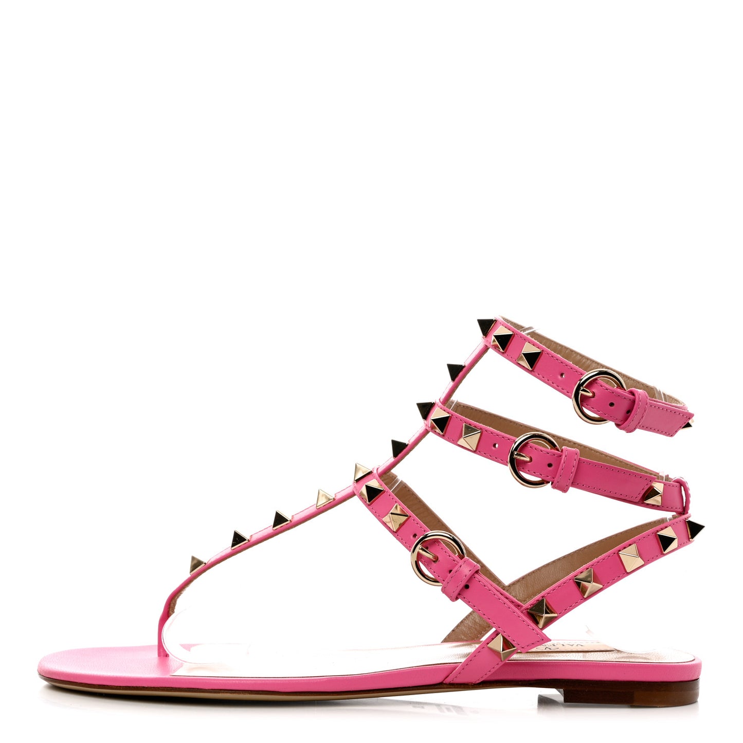 Calfskin Rockstud Gladiator Flat Sandals 37 Feminine Pink