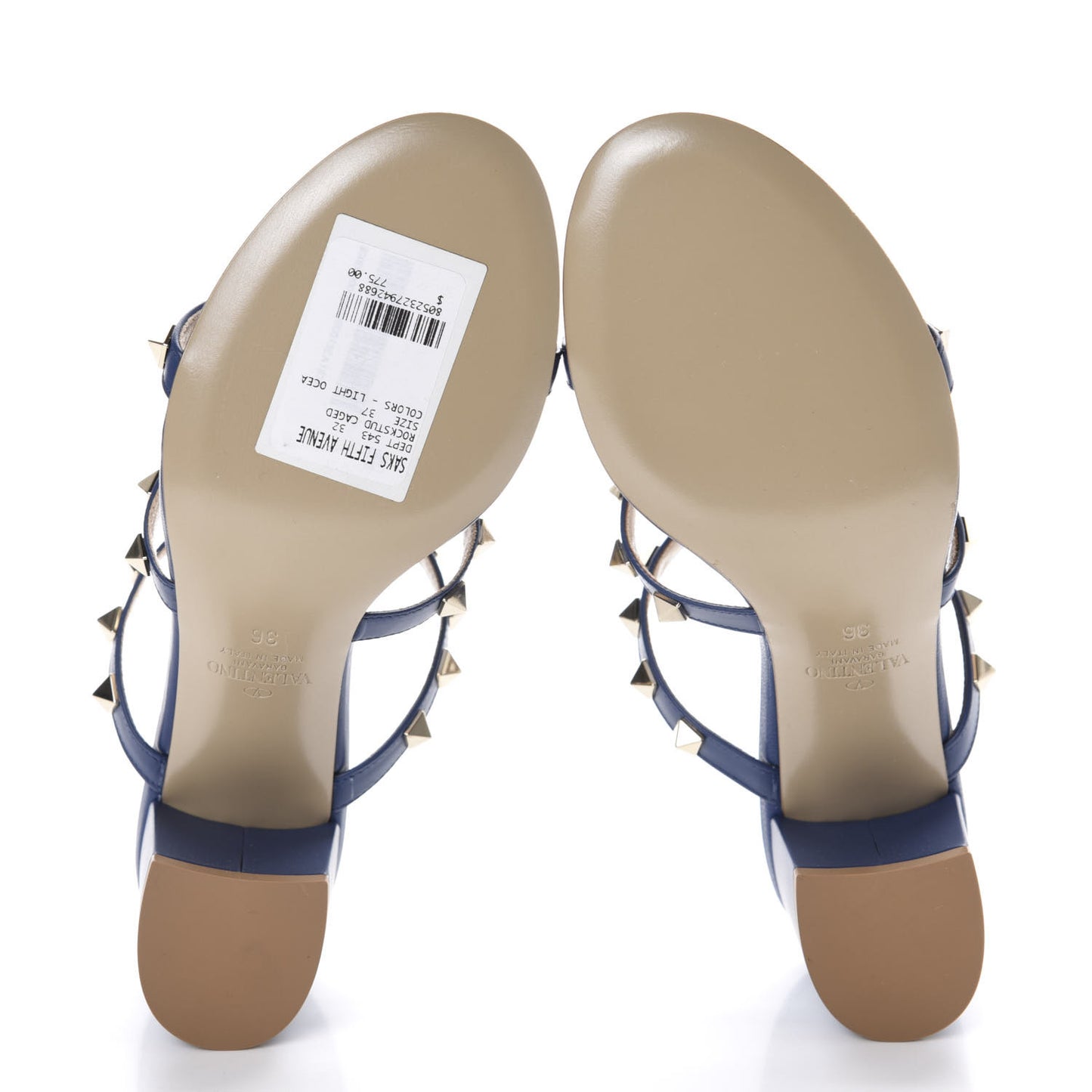 Calfskin Rockstud 60mm Caged Slide Sandals 36 Light Ocean