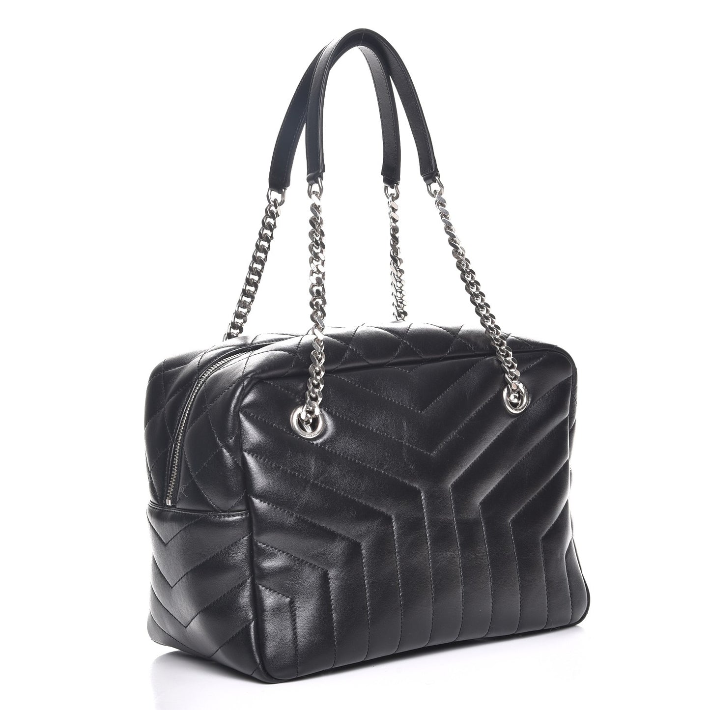 Calfskin Y Quilted Monogram Medium Loulou Bowling Bag Black