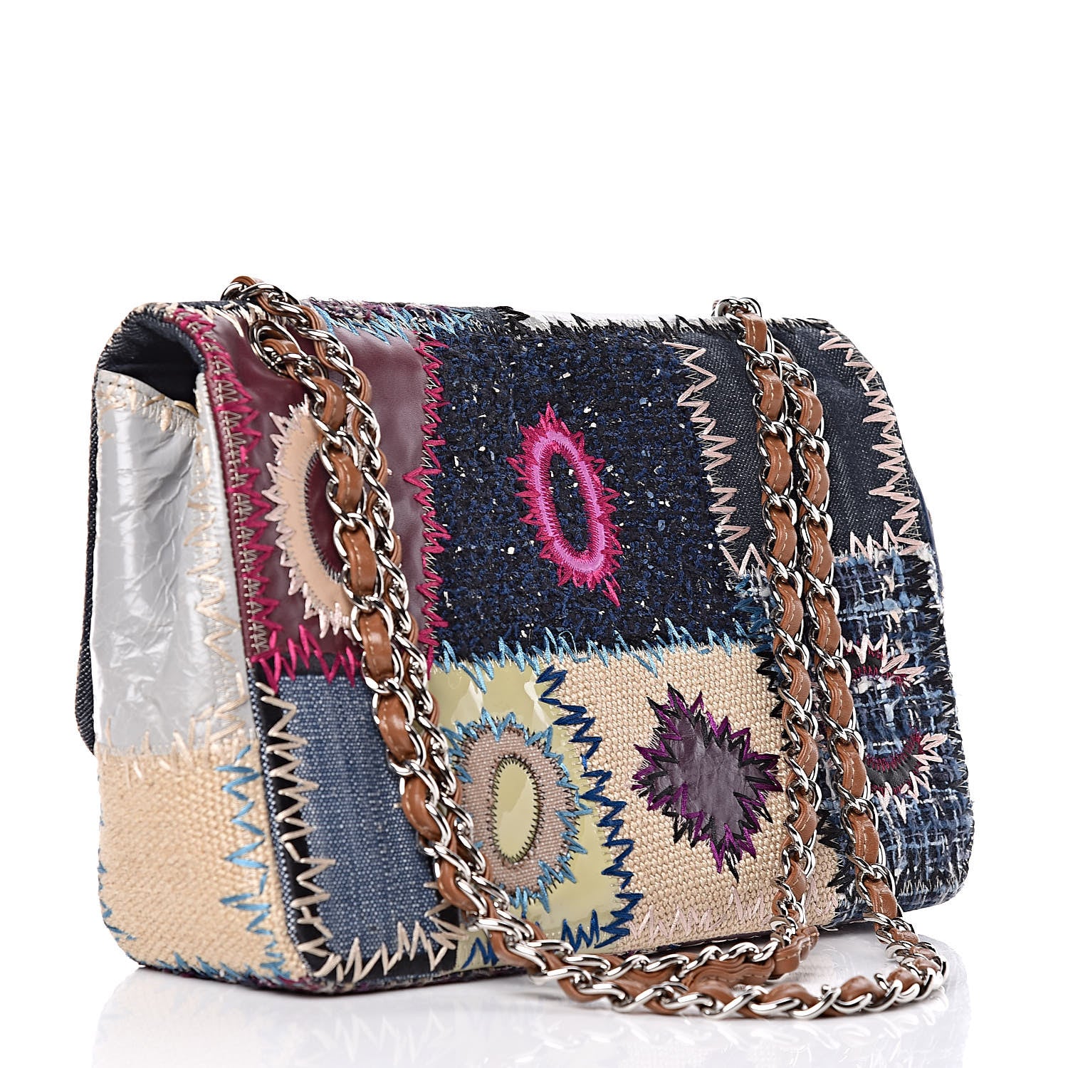 Chanel Denim Tweed Patchwork Jumbo Single Flap Multicolor 3 of 9