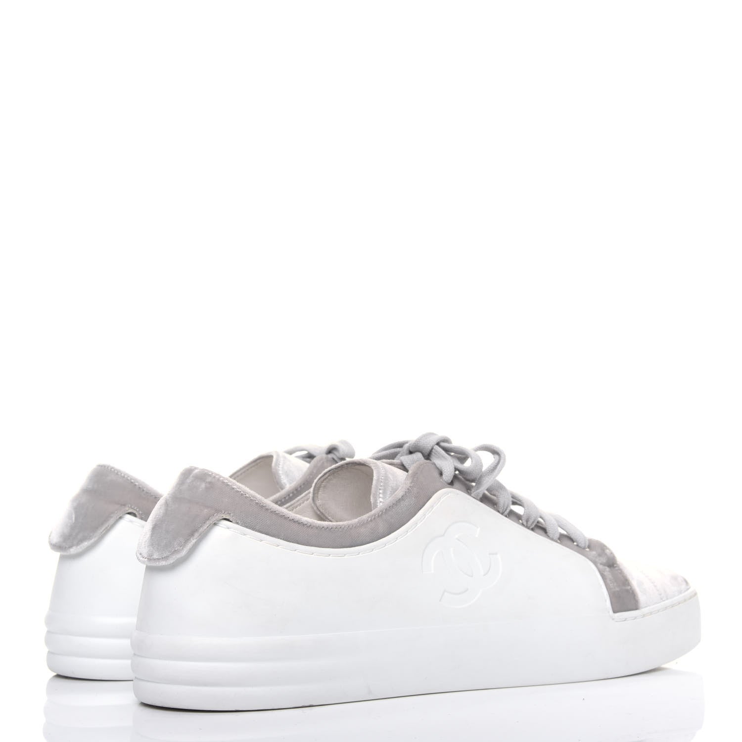 Chanel Calfskin Velvet Womens CC Sneakers 41.5 White Silver 4 of 11