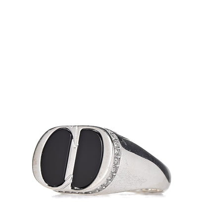Christian Dior Sterling Silver Onyx Crystal CD Icon Ring 60 9 3 of 5