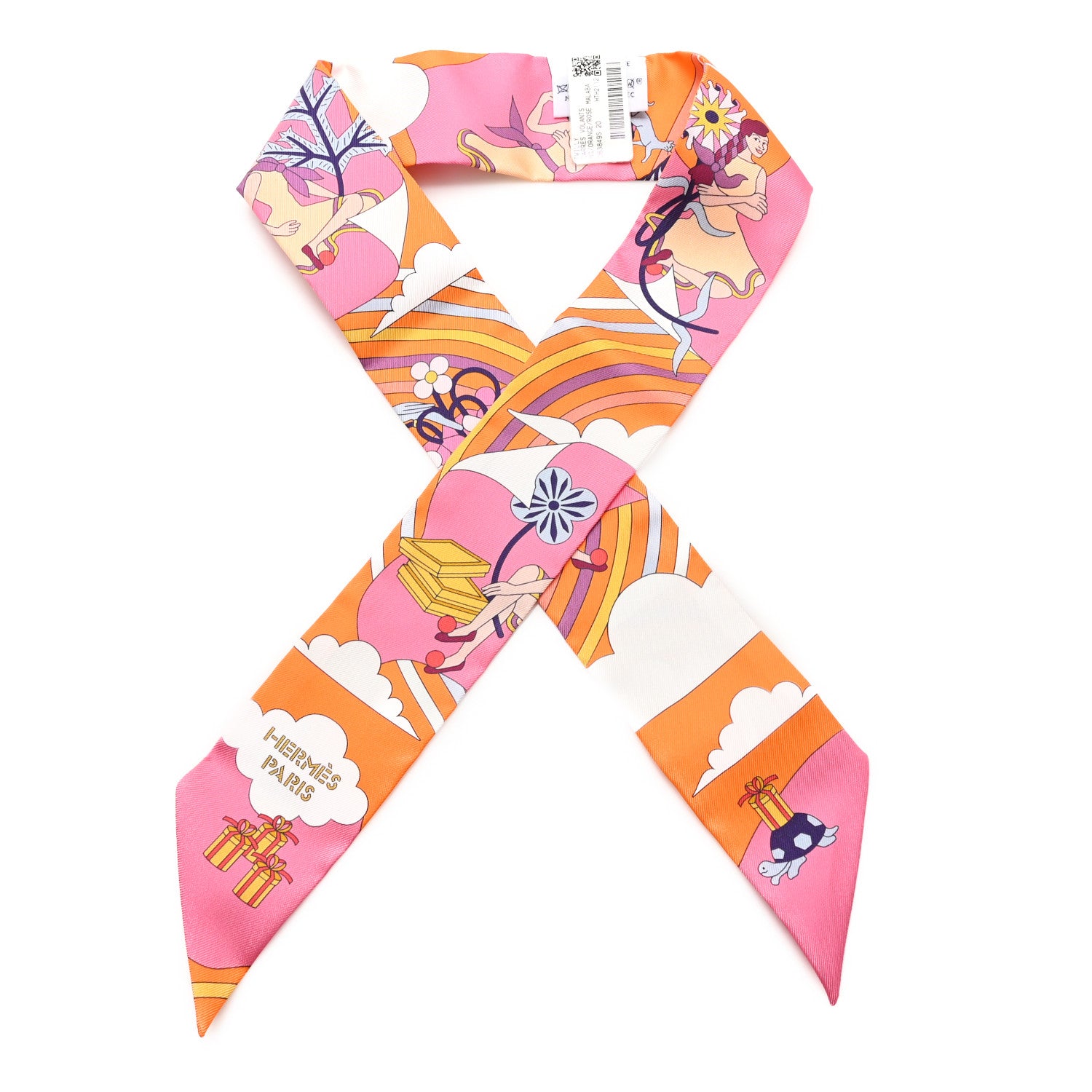 Hermes Silk Carres Volants Twilly Orange Rose Malaba 1 of 3