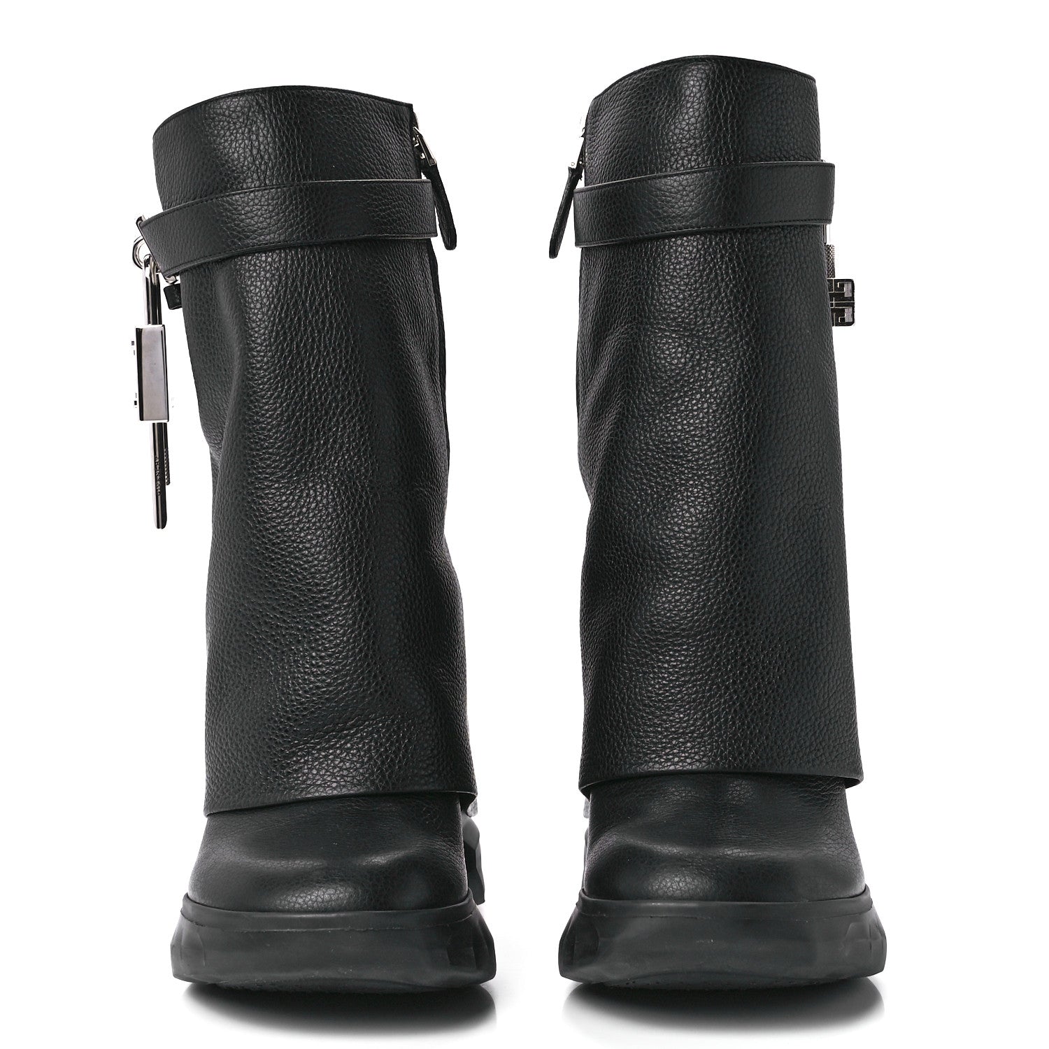 Givenchy Grained Calfskin Shark Lock Biker Ankle Boots 38 Black 2 of 10