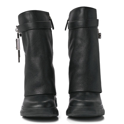 Givenchy Grained Calfskin Shark Lock Biker Ankle Boots 38 Black 2 of 10