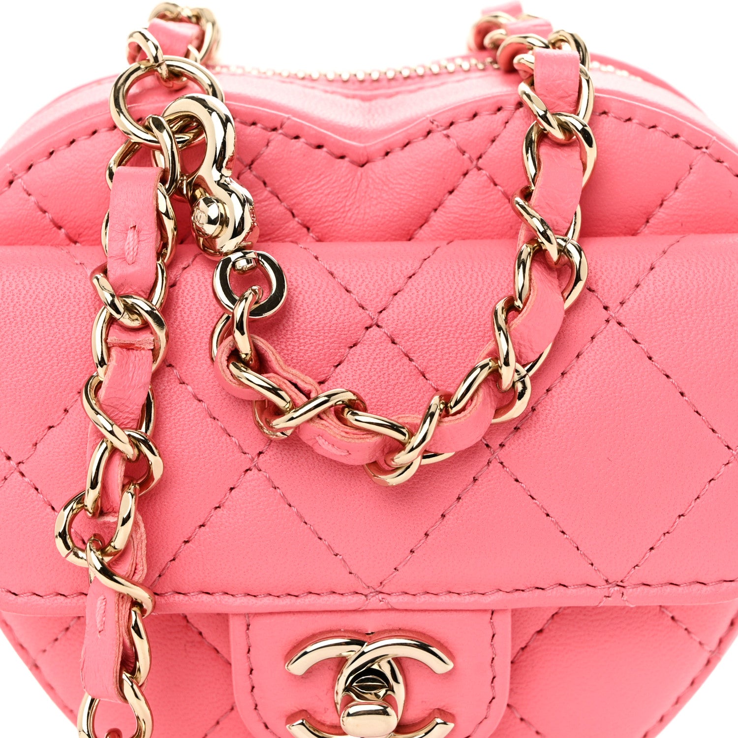 Chanel Lambskin Quilted CC In Love Heart Clutch With Chain Pink 8 of 10