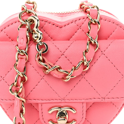 Chanel Lambskin Quilted CC In Love Heart Clutch With Chain Pink 8 of 10