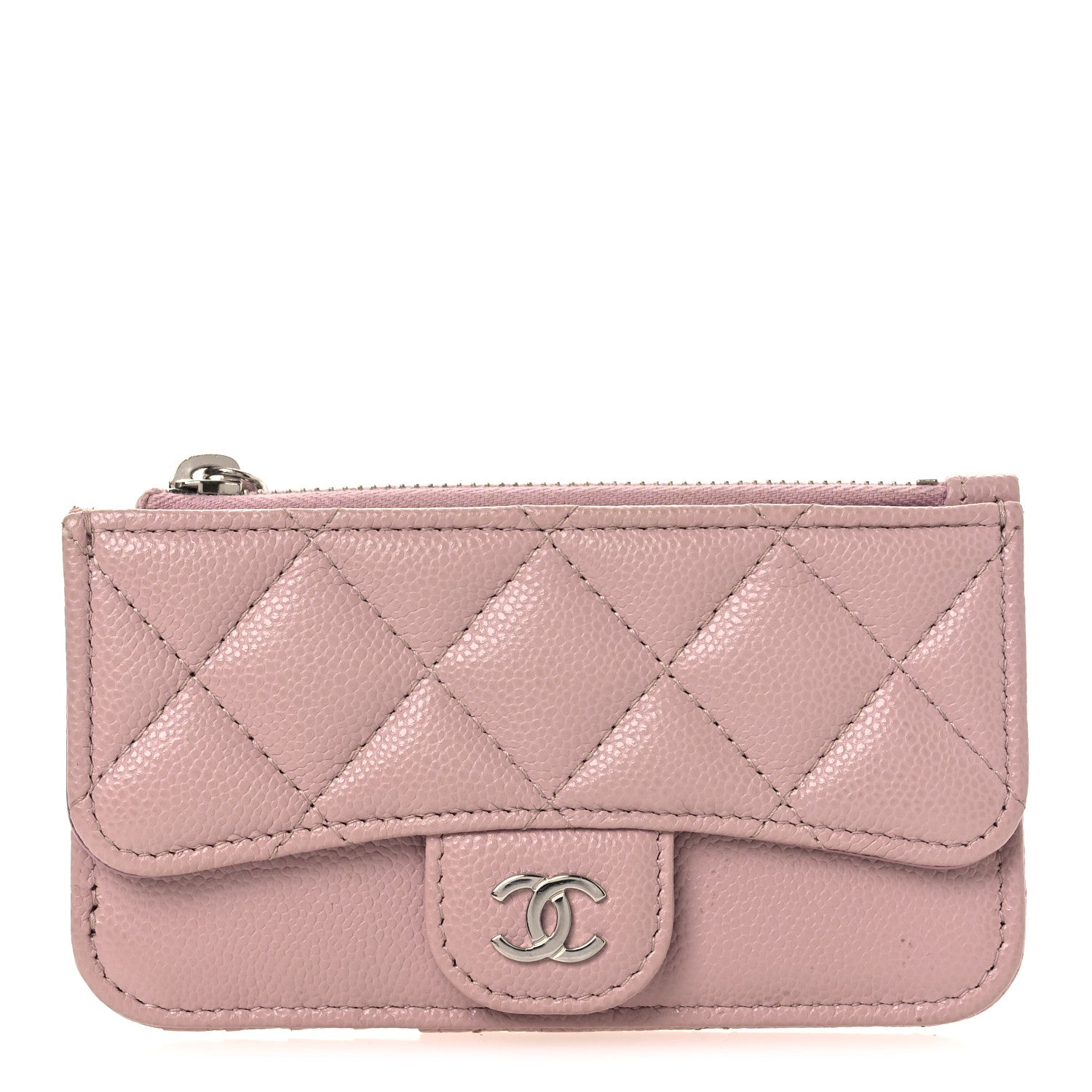 Chanel Caviar Quilted Flap Zip Card Holder Light Pink 1 of 10