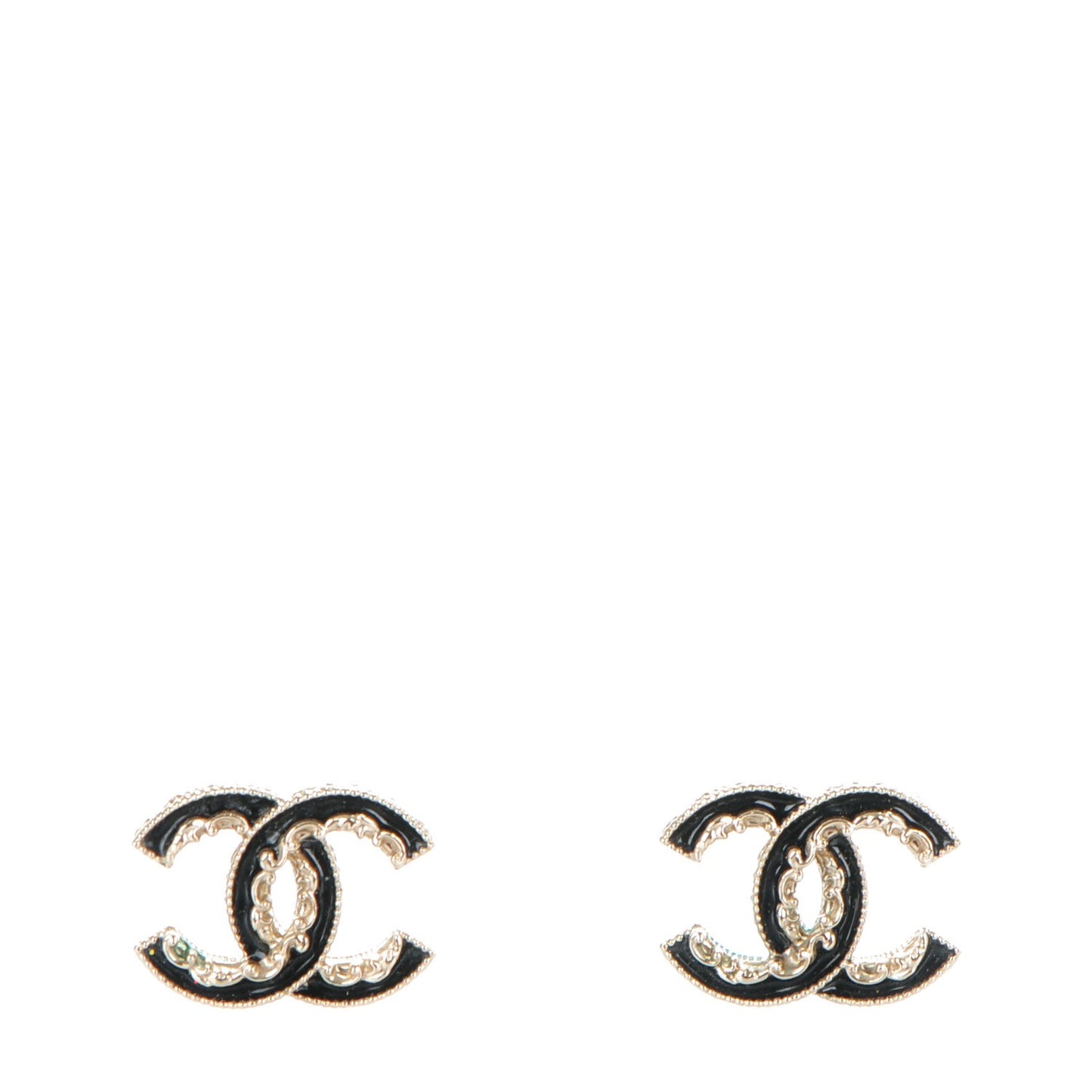 Enamel CC Baroque Earrings Black Gold