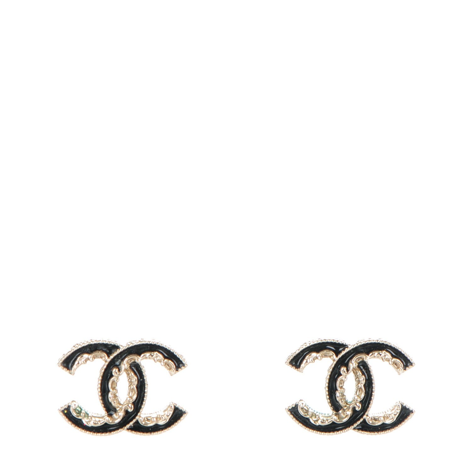 Chanel Enamel CC Baroque Earrings Black Gold 1 of 5