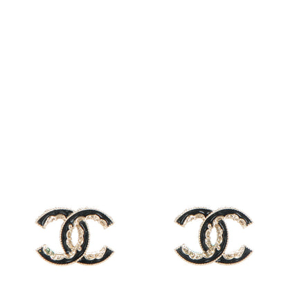 Chanel Enamel CC Baroque Earrings Black Gold 1 of 5