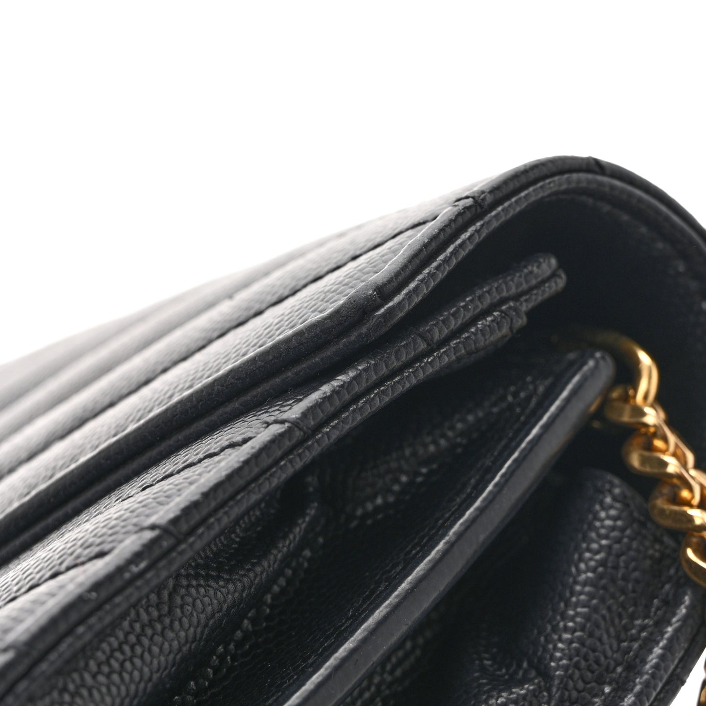 Grain De Poudre Matelasse Chevron Monogram Chain Wallet Black