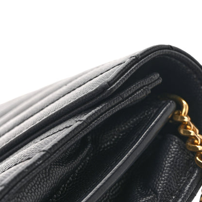 Saint Laurent Grain De Poudre Matelasse Chevron Monogram Chain Wallet Black 14 of 15
