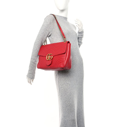 Gucci Calfskin Matelasse Large GG Marmont Shoulder Bag Hibiscus Red 2 of 12