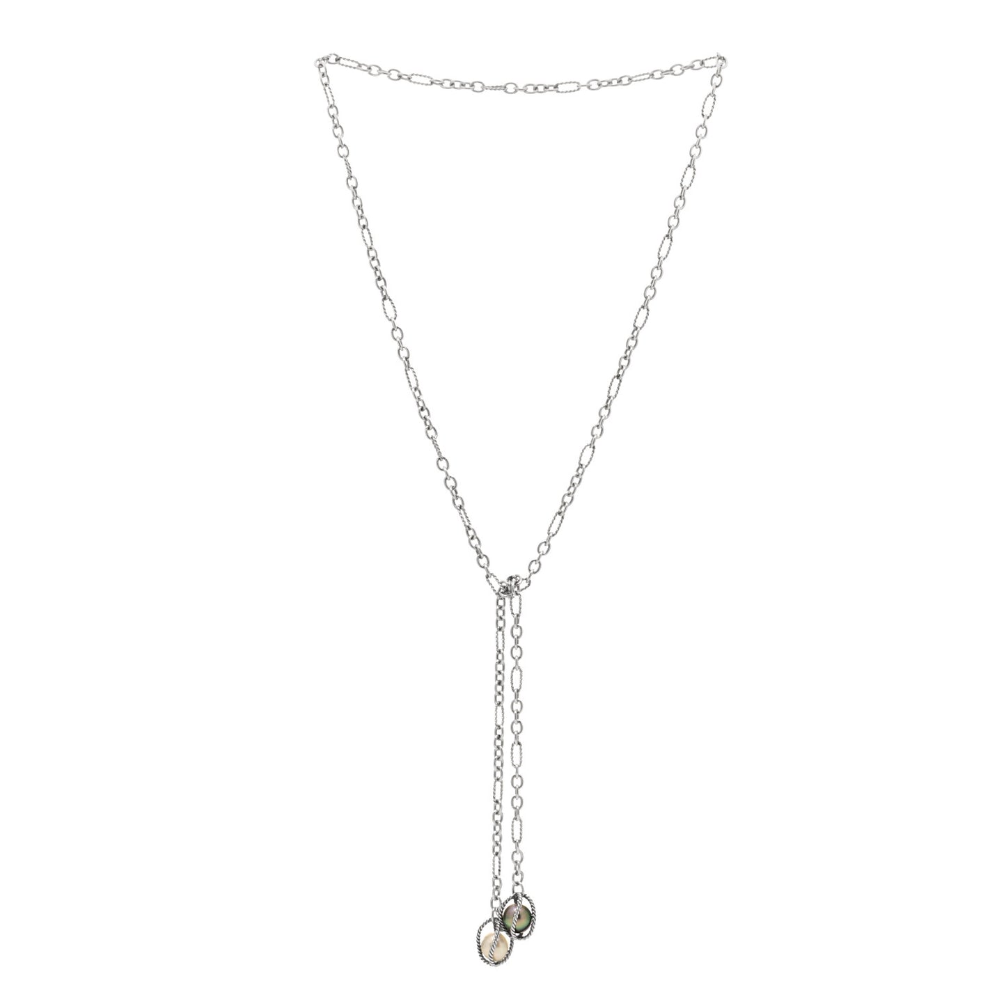 Sterling Silver Pearl Figaro Lariat Necklace