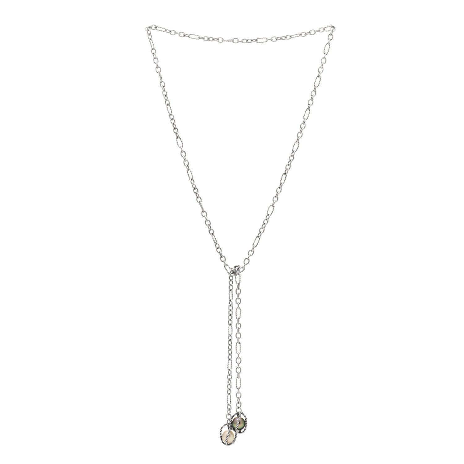 David Yurman Sterling Silver Pearl Figaro Lariat Necklace 2 of 3