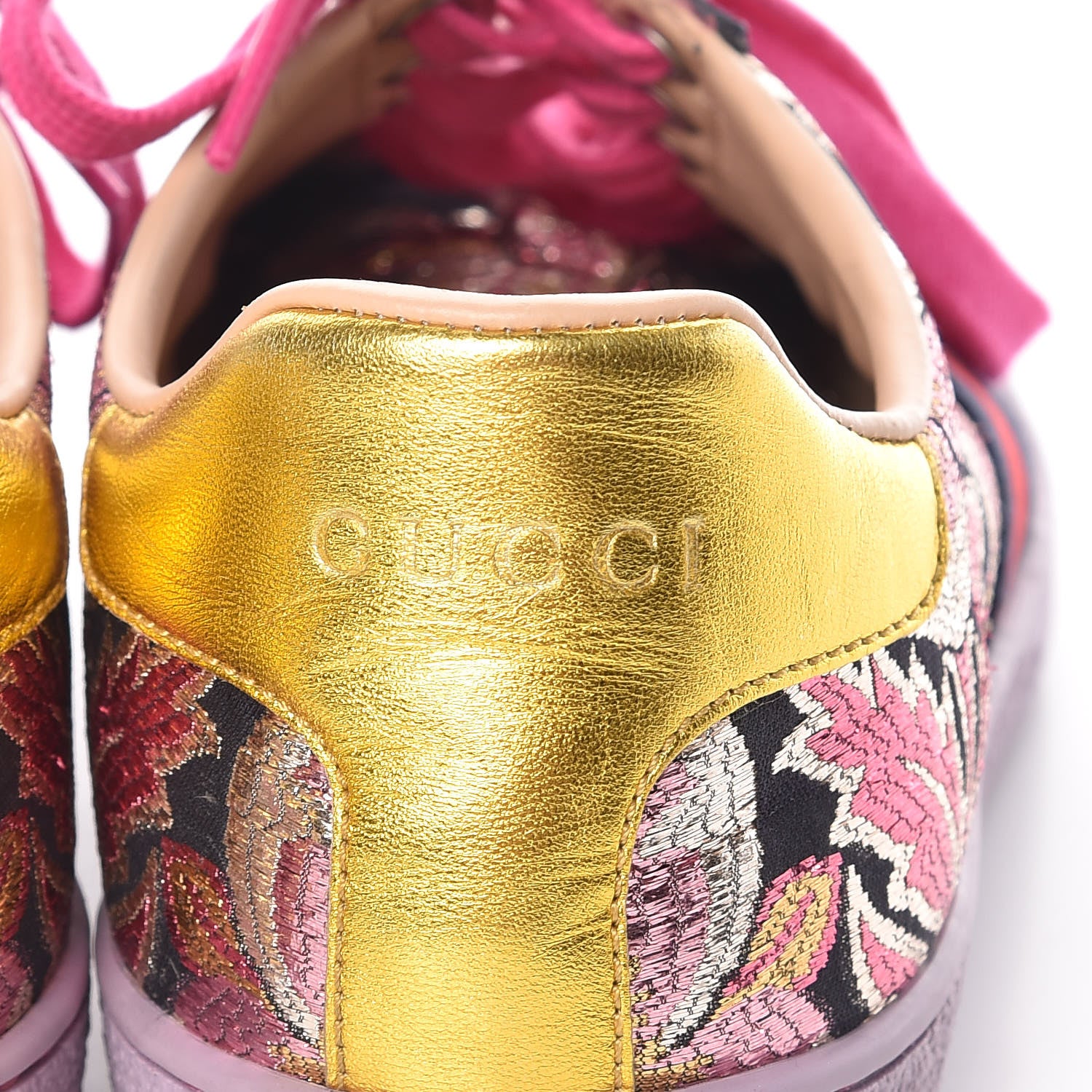 Gucci Lurex Brocade Web Nappa Womens Ace Sneakers 36.5 Black Pink Oro Vecchio 11 of 15