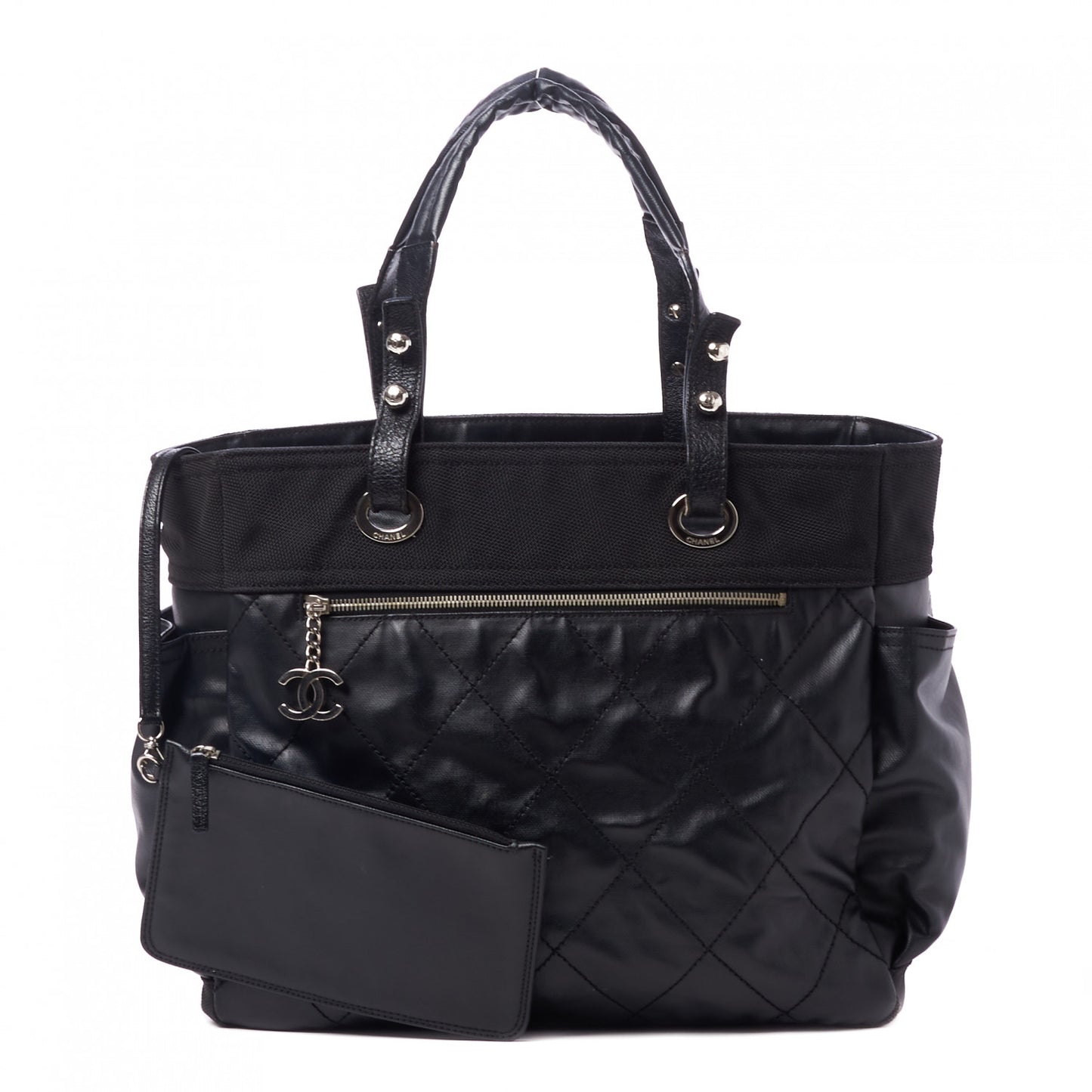 Coated Canvas Quilted Large Paris Biarritz Tote Black