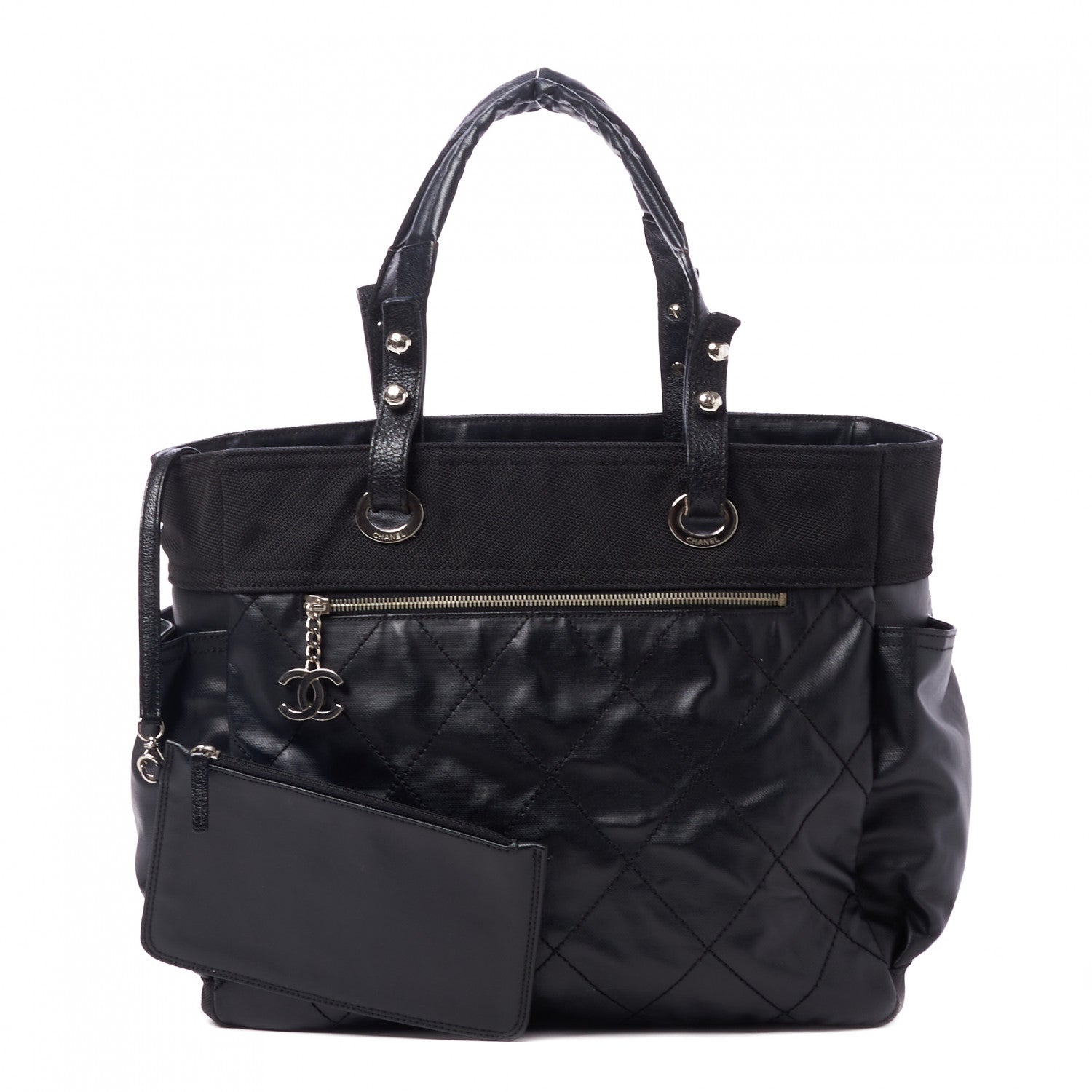 Chanel Coated Canvas Quilted Large Paris Biarritz Tote Black 1 of 11
