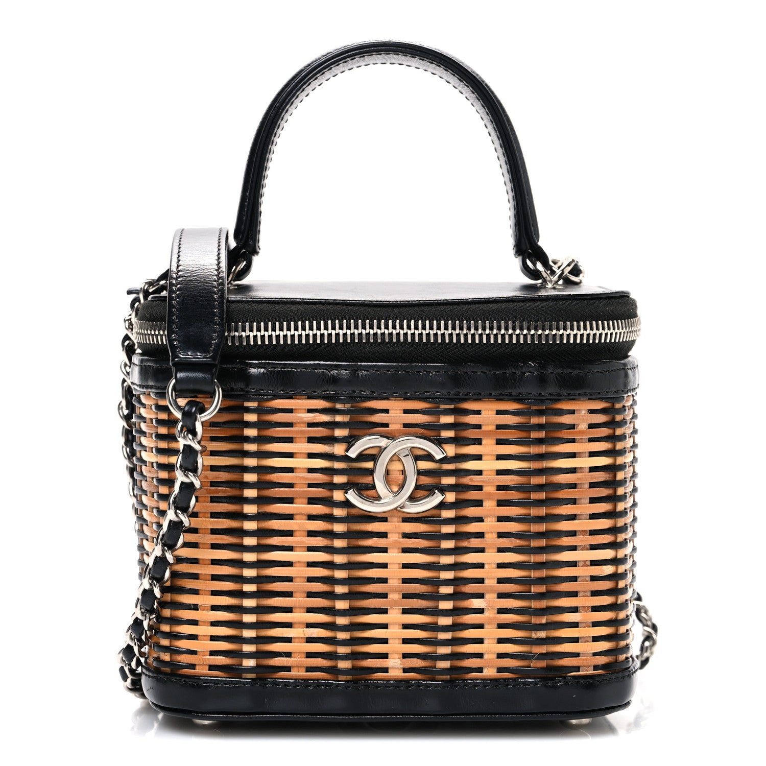 Chanel Calfskin Raffia Small Vanity Case Bag Black Beige 1 of 11