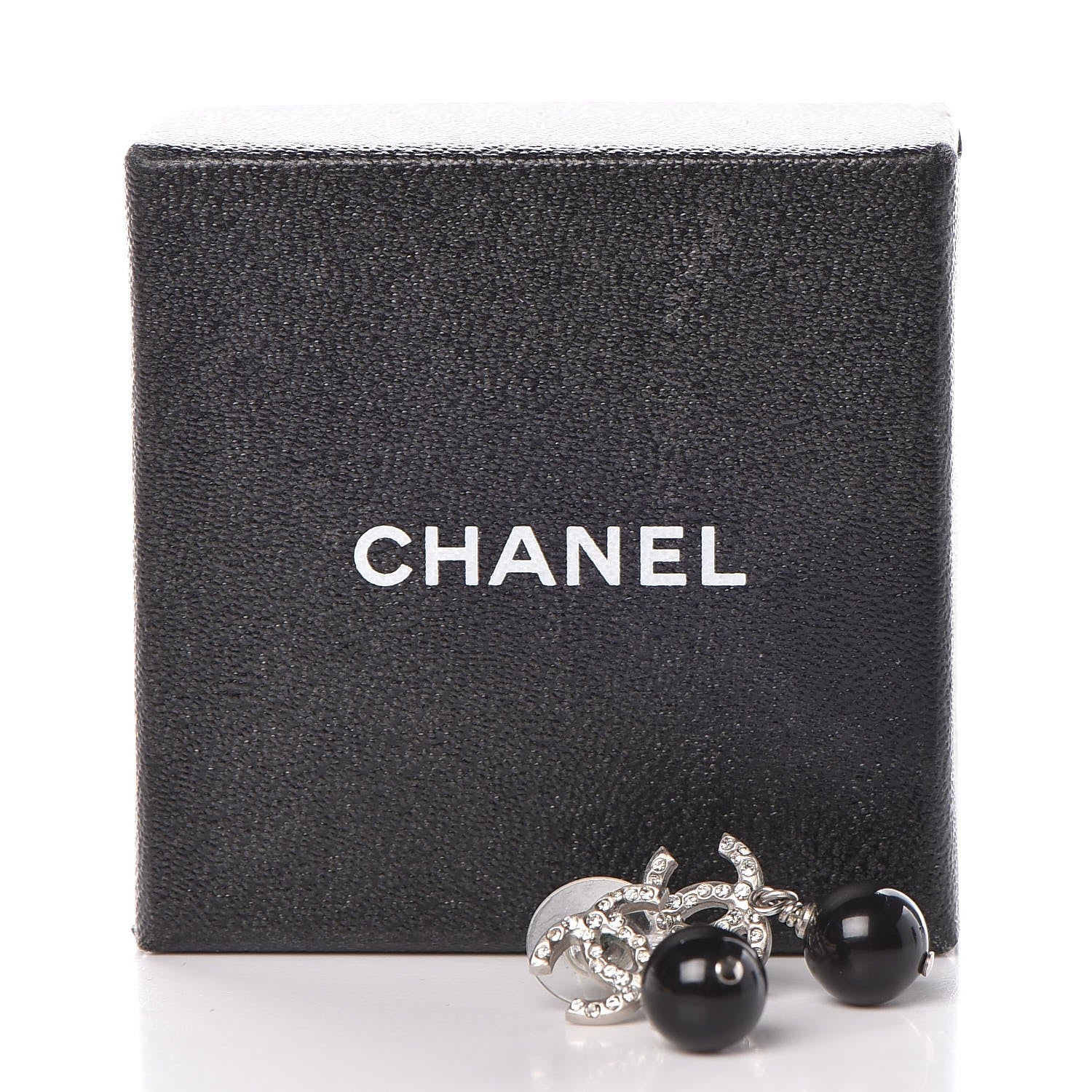 Chanel Crystal Bead CC Drop Earrings Ruthenium Black 6 of 6