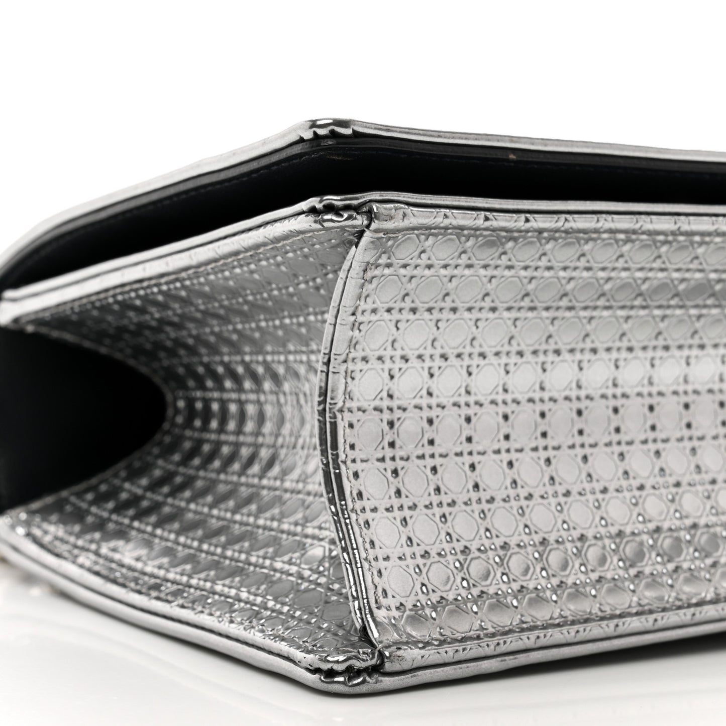 Metallic Patent Micro-Cannage Small Diorama Flap Bag Silver