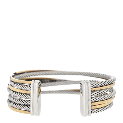 David Yurman Sterling Silver 18K Yellow Gold 21mm Four Row Crossover Cuff Bracelet 3 of 4