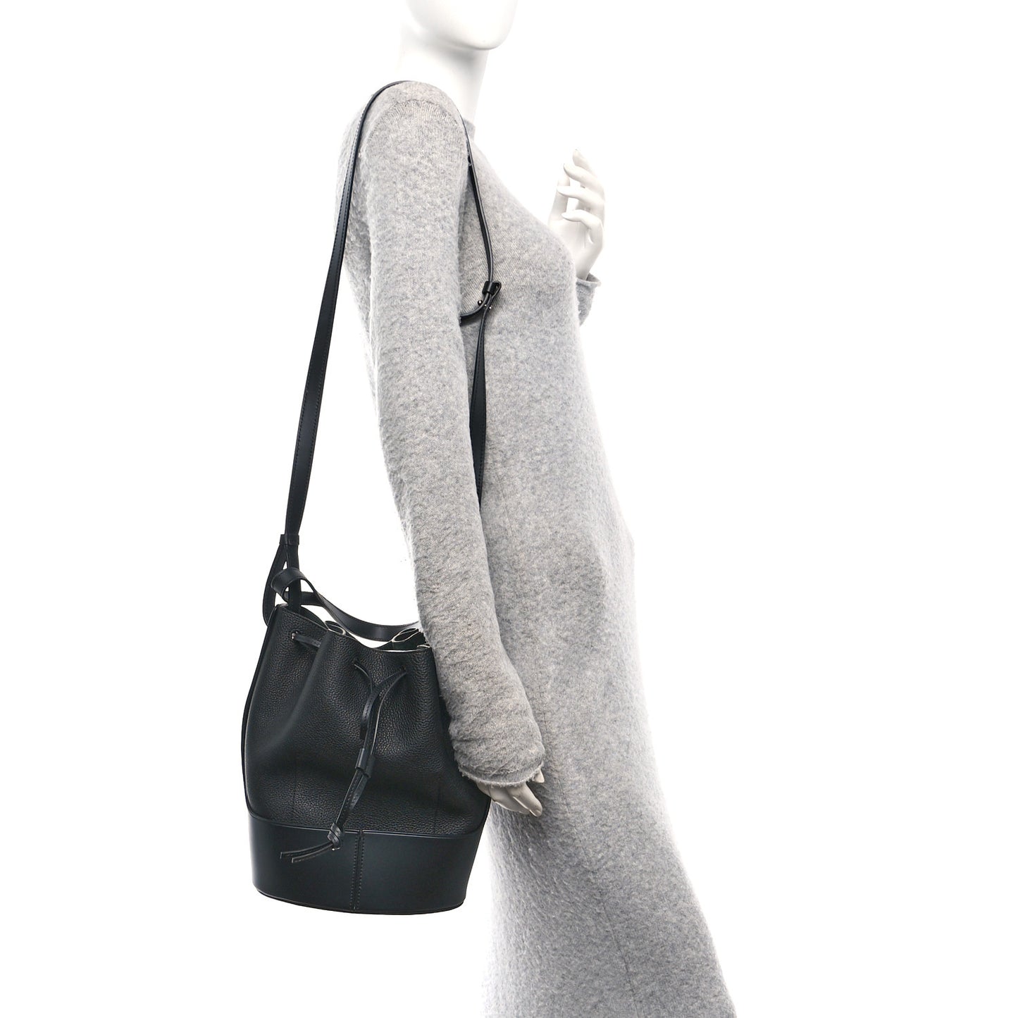 Calfskin Medium Balloon Bucket Bag Black