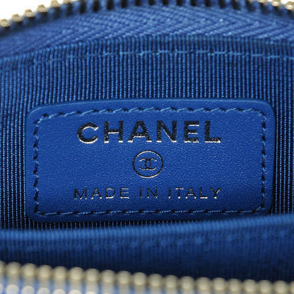 Chanel Caviar Chevron Quilted Zip Around Coin Purse Blue 6 of 7