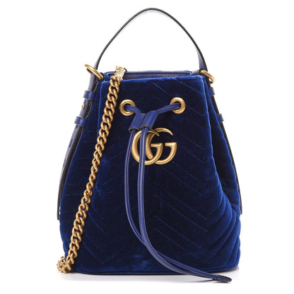 Gucci Velvet Matelasse GG Marmont Bucket Bag Cobalt Blue 1 of 9
