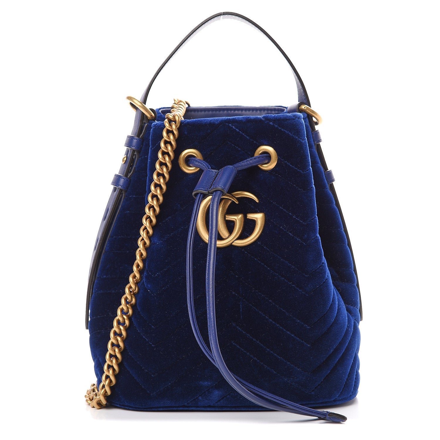 Gucci Velvet Matelasse GG Marmont Bucket Bag Cobalt Blue 1 of 9