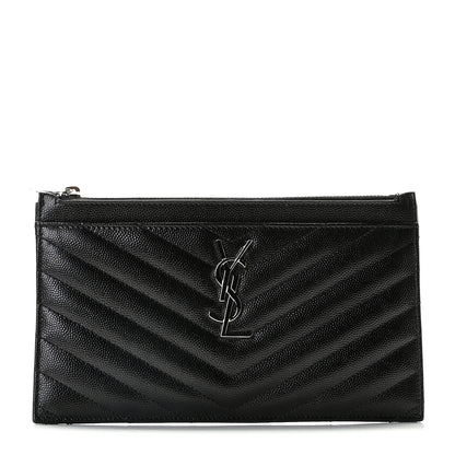 Saint Laurent Grain De Poudre Chevron Monogram Bill Pouch Black 1 of 10