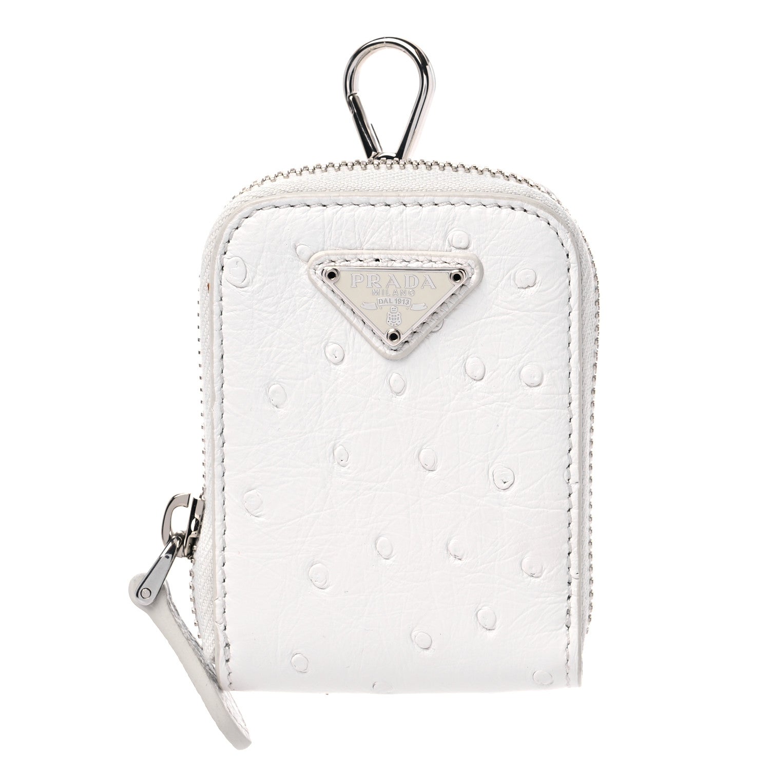 Prada Ostrich Zip Around Mini Pouch White 1 of 6