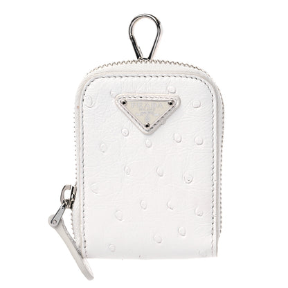 Prada Ostrich Zip Around Mini Pouch White 1 of 6