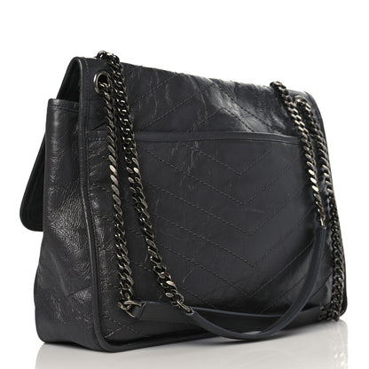 Saint Laurent Crinkled Calfskin Matelasse Monogram Large Niki Chain Satchel Asphalt 3 of 10