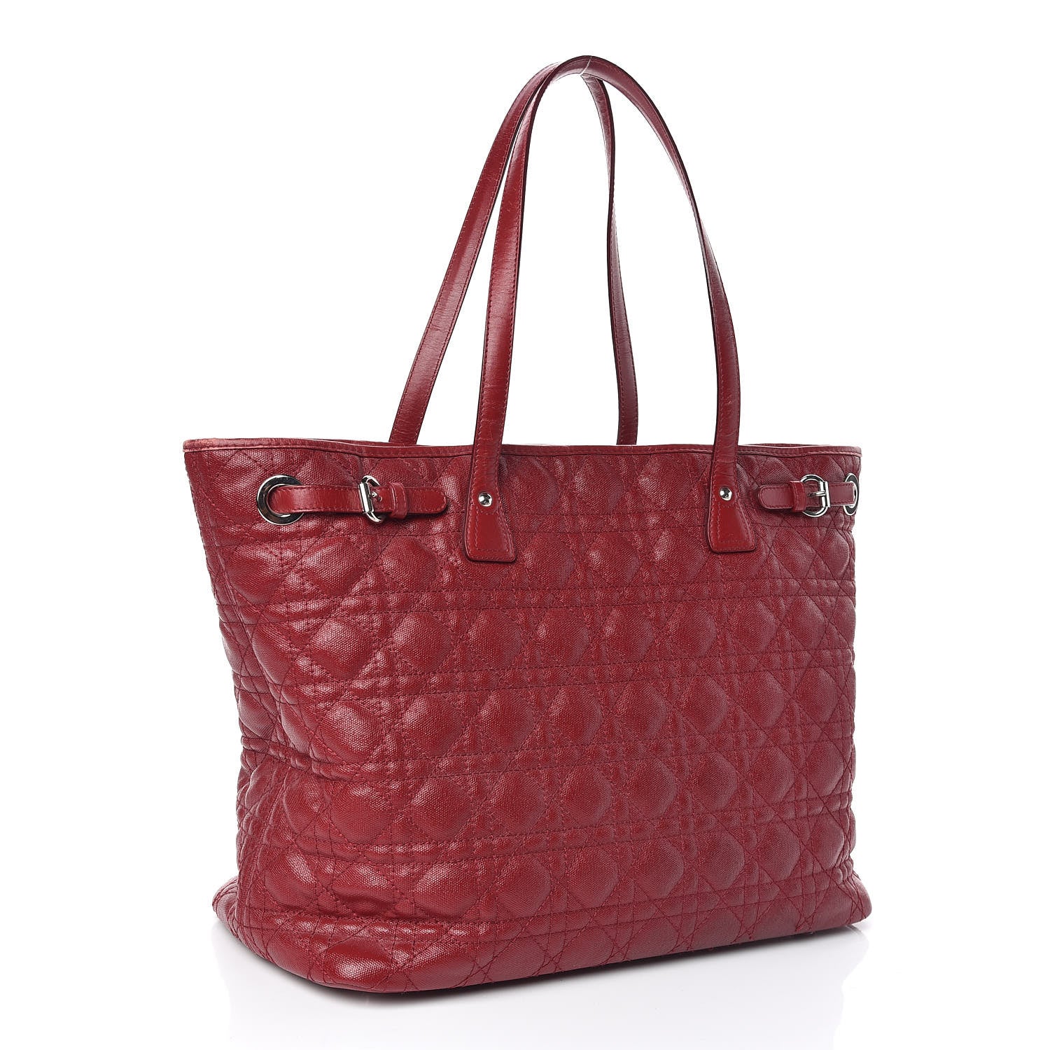 Christian Dior Coated Canvas Cannage Medium Panarea Tote Red 3 of 12