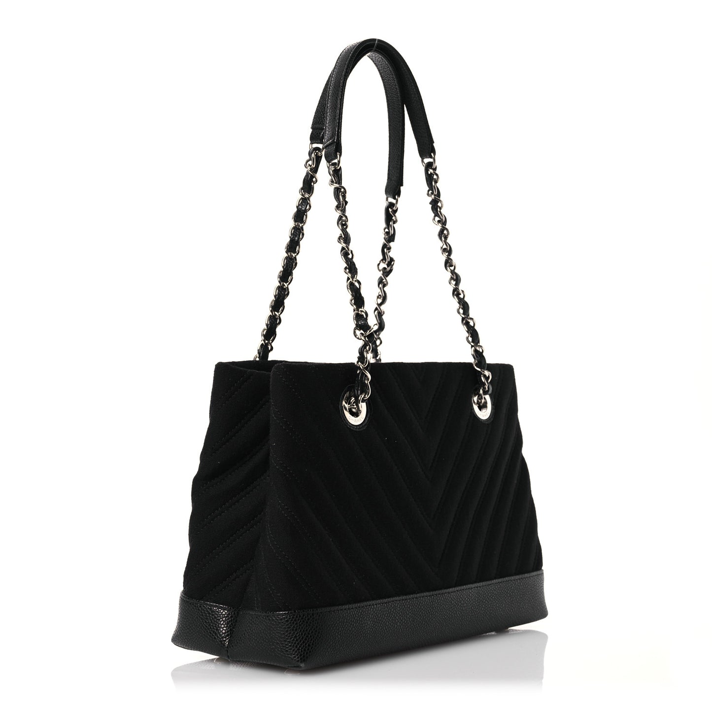 Canvas Caviar Chevron Shopper Tote Black